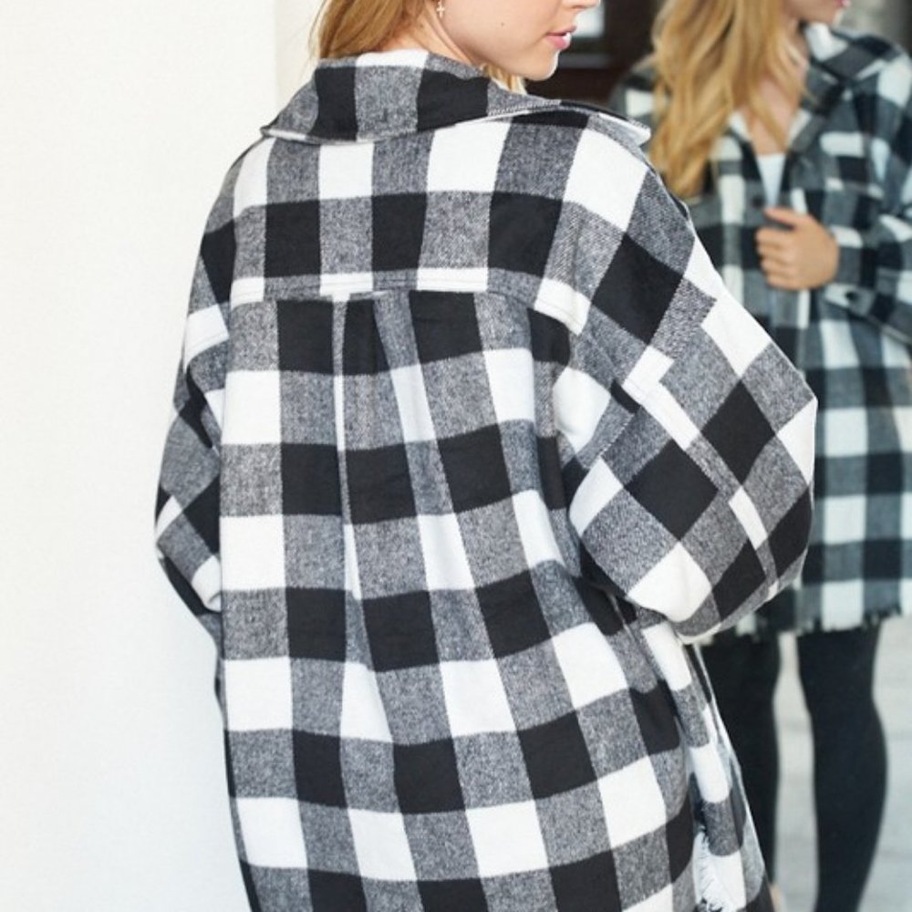 new WHITE BIRCH BUFFALO PLAID BLACK WHITE boho western SHAKET flannel SM-XXL - Picture 2 of 8